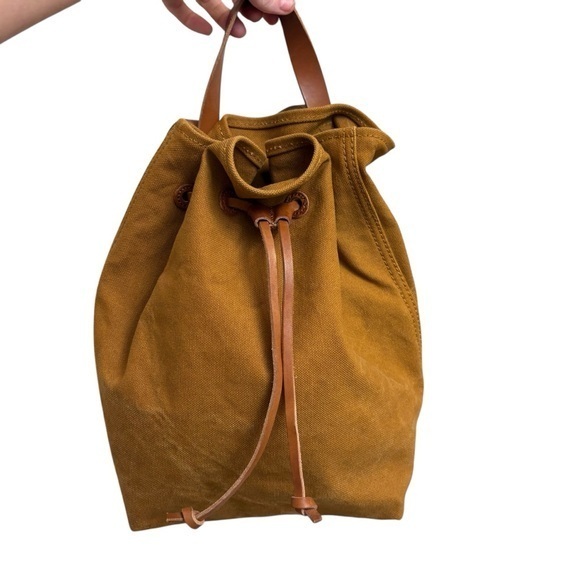 Madewell Handbags - MADEWELL Brown Canvas SOMERSET Drawstring Leather Strap Backpack
